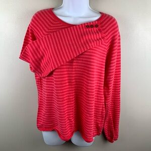 Izod Womens Pink On Pink‎ Striped Cotton Blend Long Sleeve Pullover Sweater Sz L